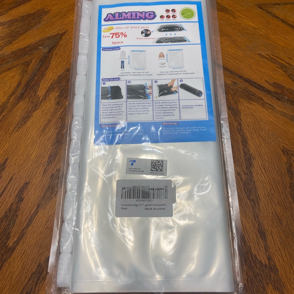Vacuum Storage Bags - Clear White (Set) 12 bags 6 medium and 6 large